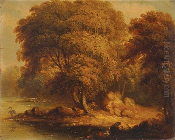 A Wooded River Landscape With A Heron Oil Painting by James Arthur O'Connor