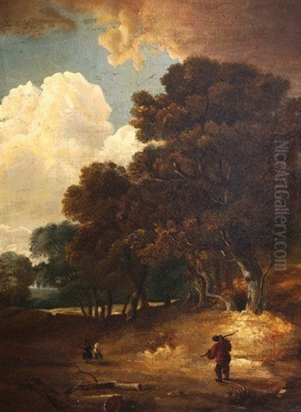 Wooded Landscape With Figures On A Track Oil Painting by James Arthur O'Connor