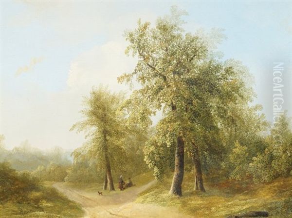 Wooded Landscape With Two Figures Conversing by James Arthur O'Connor