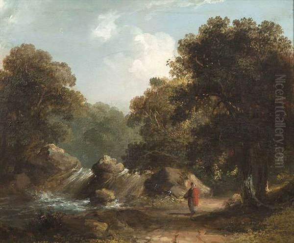 Wooded River Landscape With Woman On A Path Oil Painting by James Arthur O'Connor