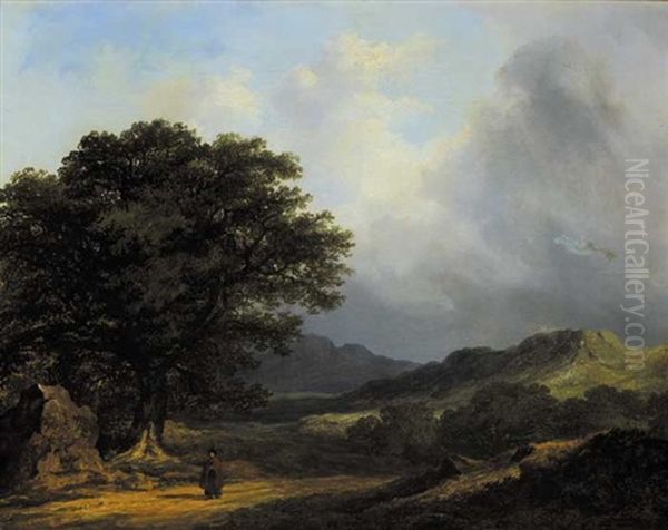 Rural Landscape With A Figure On The Roadway Oil Painting by James Arthur O'Connor