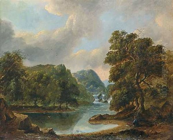 Flusslandschaft Mit Angler Oil Painting by James Arthur O'Connor