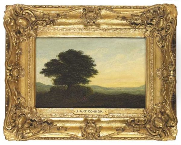 Figure Beneath A Tree In An Extensive Landscape Oil Painting by James Arthur O'Connor