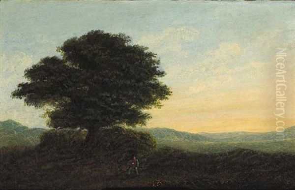 Figure Beneath A Tree In An Extensive Landscape Oil Painting by James Arthur O'Connor