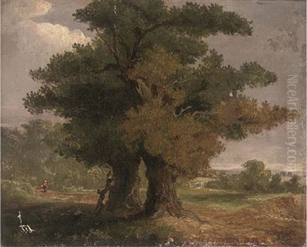 A Wooded Landscape With Figures By A Tree Oil Painting by James Arthur O'Connor