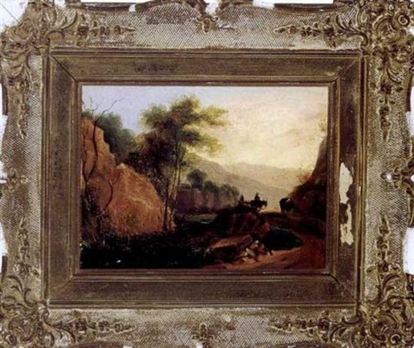 Pack Horses And Figures On A Trail By A River Through The Mountains Oil Painting by James Arthur O'Connor