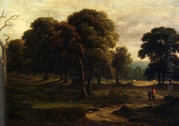 Wooded Landcape With Figures Oil Painting by James Arthur O'Connor