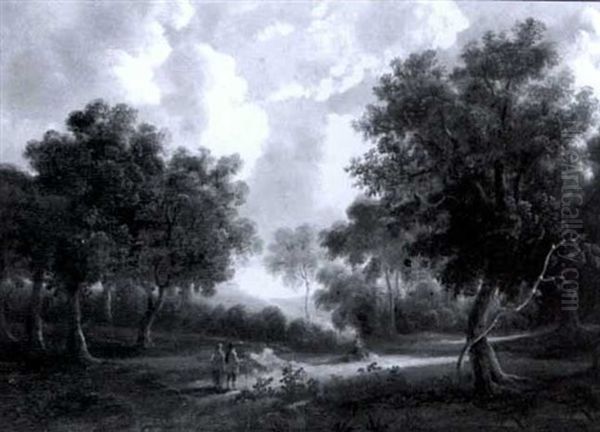 Figures In An Extensive Wooded Landscape Oil Painting by James Arthur O'Connor