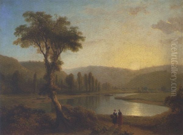 A Mountainous River Landscape With Figures On A Path In The Foreground Oil Painting by James Arthur O'Connor