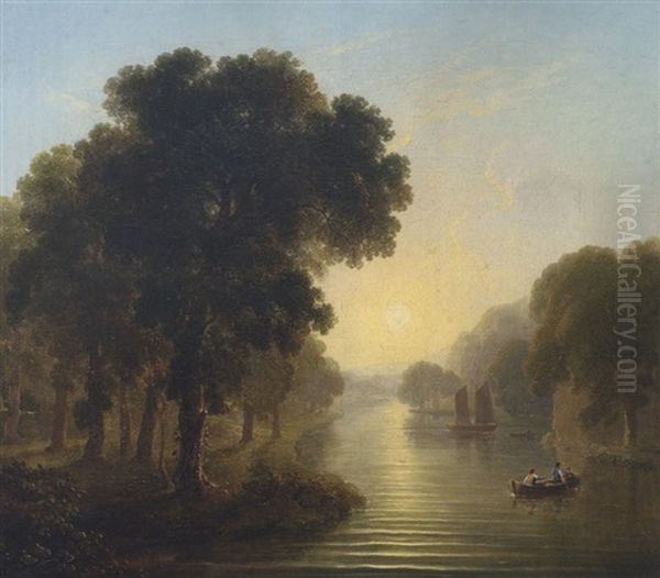 View On The Shannon, With Figures In A Rowing Boat Oil Painting by James Arthur O'Connor