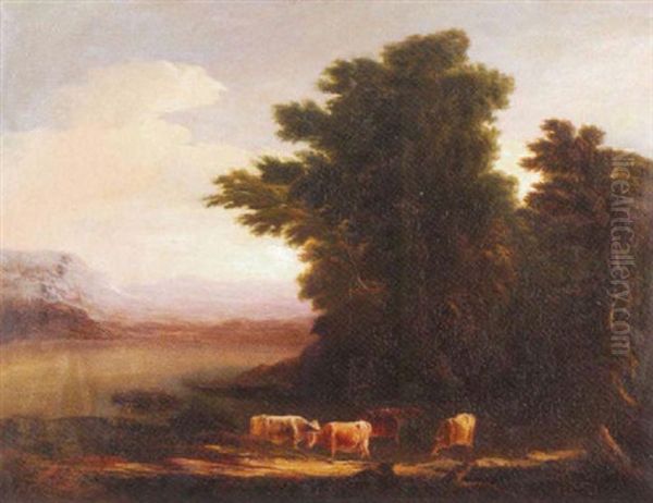 Cows In A Pastoral Landscape Oil Painting by James Arthur O'Connor