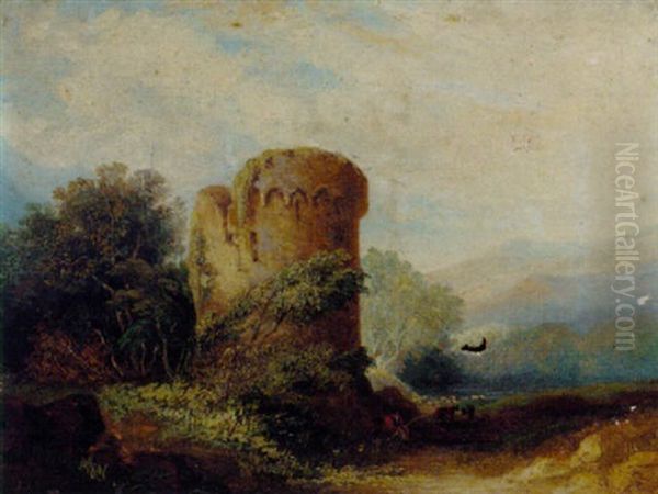 A Figure Resting By A Ruined Tower Oil Painting by James Arthur O'Connor