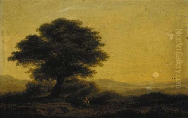 Figure Beneath A Tree In An Extensive Landscape Oil Painting by James Arthur O'Connor