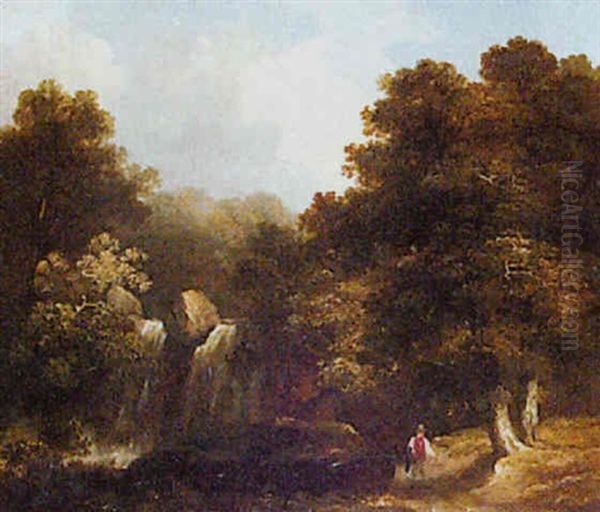 Figure On A Country Path Beside A Waterfall Oil Painting by James Arthur O'Connor