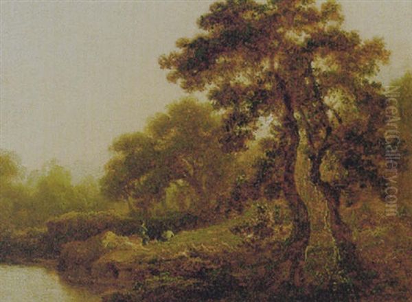 Two Figures By The River's Edge At Evening Oil Painting by James Arthur O'Connor