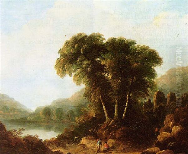 Landscape With A View Of A Lake And Ruins Oil Painting by James Arthur O'Connor