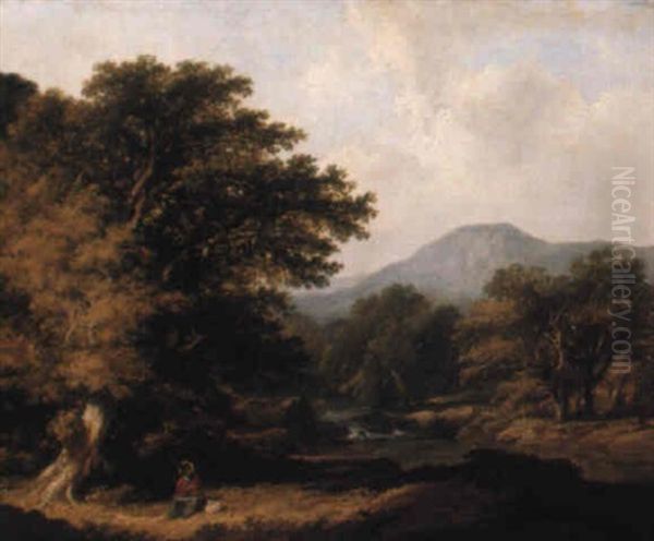 Mountainous River Landscape With A Figure Resting In The Foreground by James Arthur O'Connor