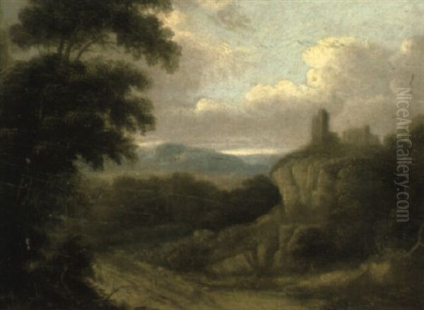 A Wooded Landscape With A Castle On A Hill Oil Painting by James Arthur O'Connor