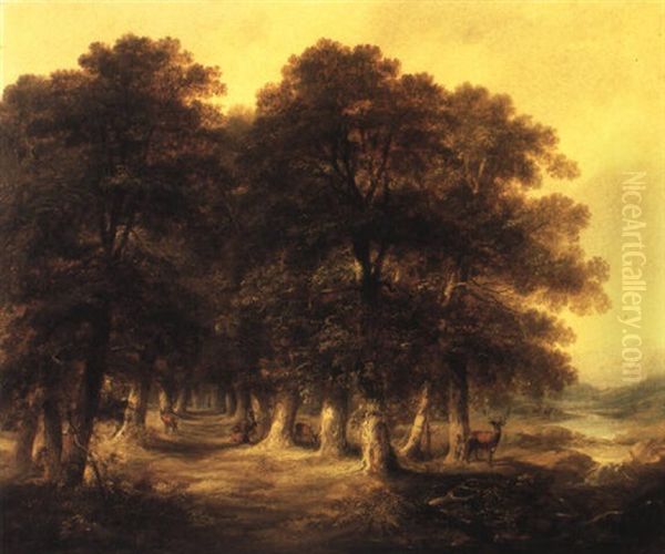 A Deer Park Oil Painting by James Arthur O'Connor