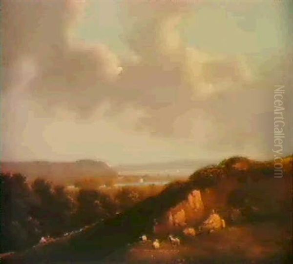 View Of Cork Harbour From The Grounds Of Ballymore House    Looking Towards Crosshaven On The Right... Oil Painting by James Arthur O'Connor