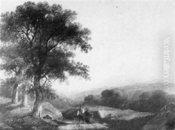 An Extensive Landscape With Figures On A Lane Oil Painting by James Arthur O'Connor