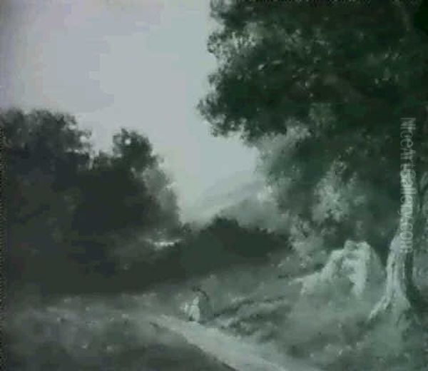 A Figure Resting By A Track In A Wooded Landscape Oil Painting by James Arthur O'Connor