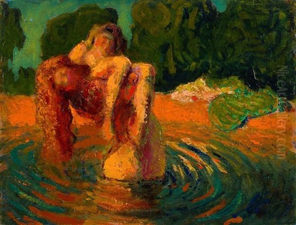 Figures In A Pool Oil Painting by Roderic O'Conor