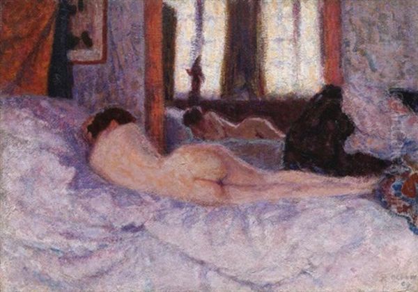 Reclining Nude Before A Mirror Ii Oil Painting by Roderic O'Conor