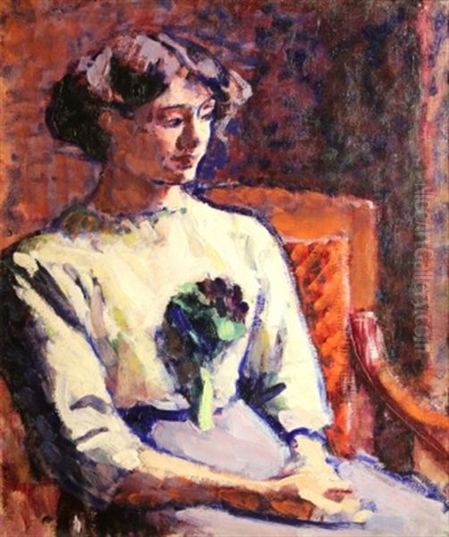 Jeune Fille Au Bouquet De Violettes Oil Painting by Roderic O'Conor