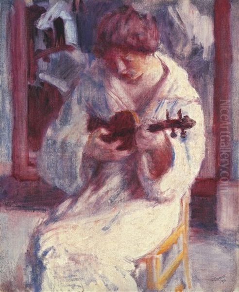 Woman With A Violin Oil Painting by Roderic O'Conor