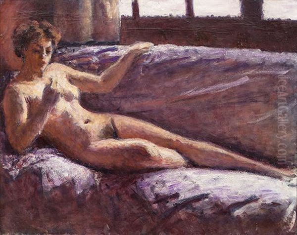 Le Drap Blanc Or Reclining Female Nude Oil Painting by Roderic O'Conor