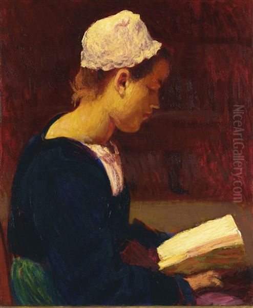 Breton Girl Reading (bretonne Lisant) Oil Painting by Roderic O'Conor