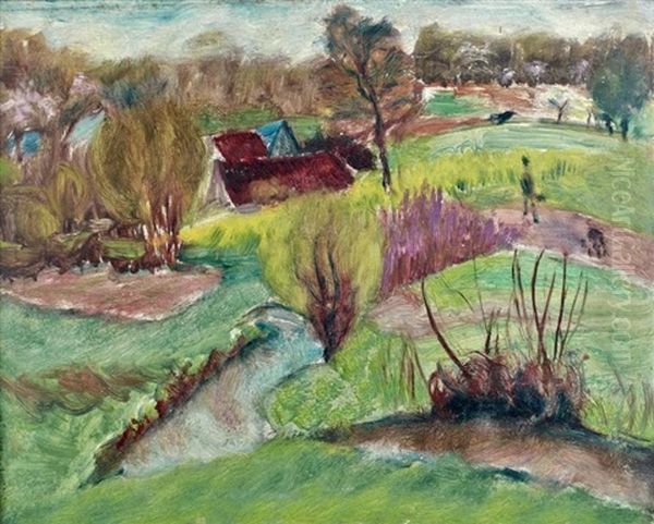 Paysage De Campagne Orne D'une Maison Et D'un Agriculteur Oil Painting by Roderic O'Conor