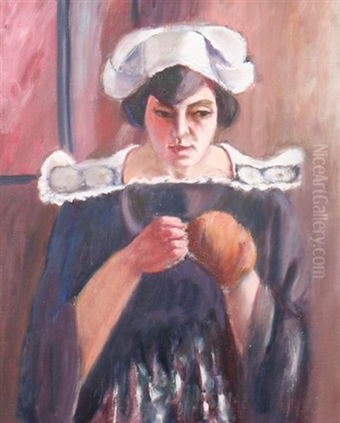 Portrait Of A Young Breton Girl Darning Oil Painting by Roderic O'Conor