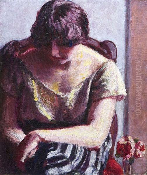 Seated Woman With Roses Oil Painting by Roderic O'Conor