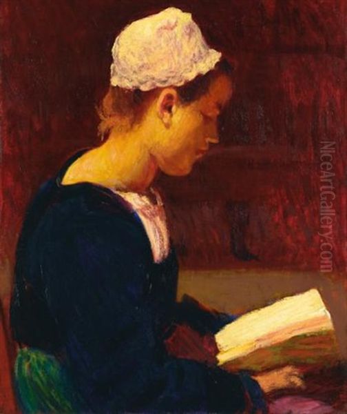 Breton Girl Reading (bretonne Lisant) Oil Painting by Roderic O'Conor