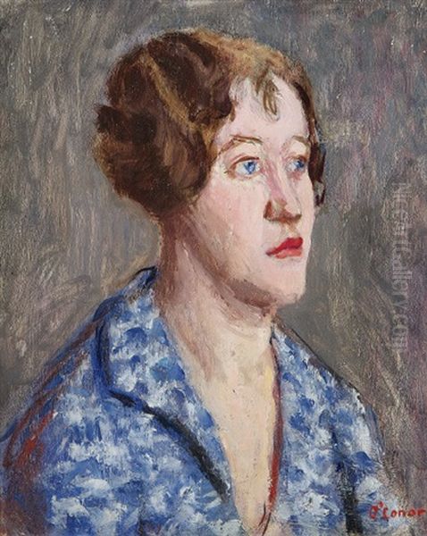 Portrait Of A Woman With A Blue Top Oil Painting by Roderic O'Conor