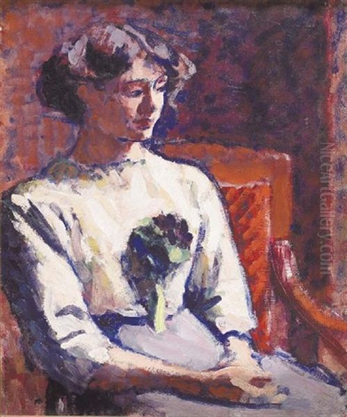 Jeune Fille Au Bouquet De Violettes Oil Painting by Roderic O'Conor