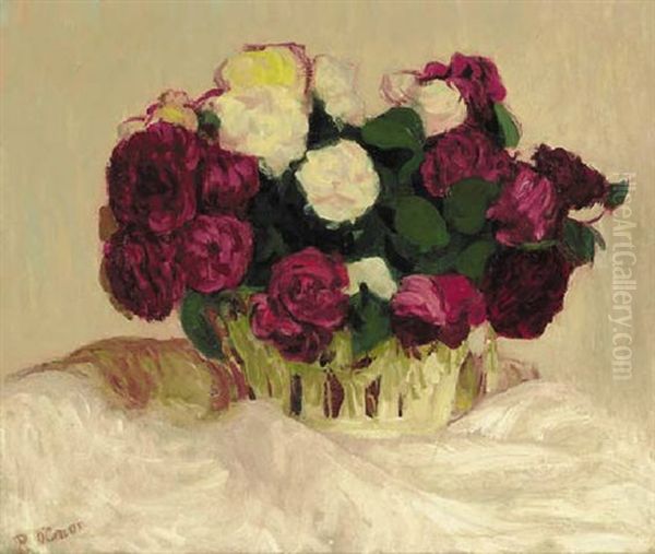 A Basket Of Roses On A White Cloth Oil Painting by Roderic O'Conor