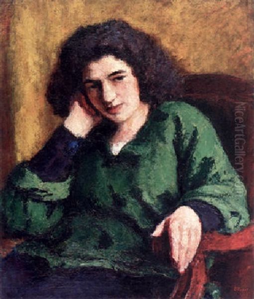 La Blouse Verte, Portrait Of Renee Honta Oil Painting by Roderic O'Conor