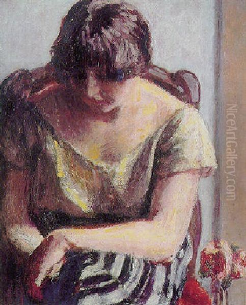 Seated Woman With Roses Oil Painting by Roderic O'Conor