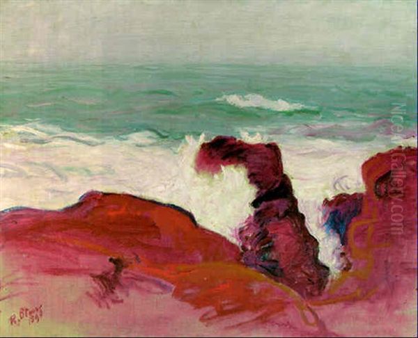 Red Rocks And Foaming Sea Oil Painting by Roderic O'Conor