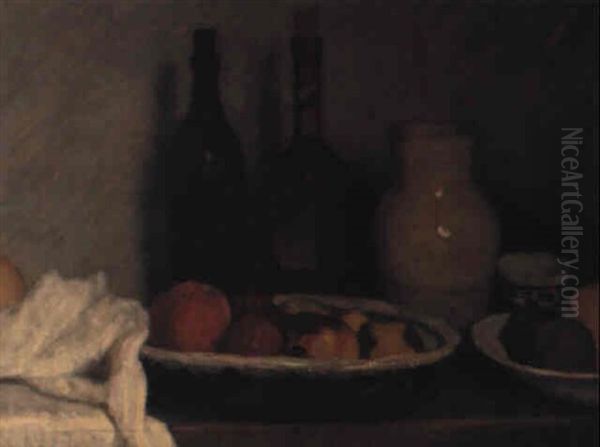 Still Life With Apples, Bottles, And Jug Oil Painting by Roderic O'Conor