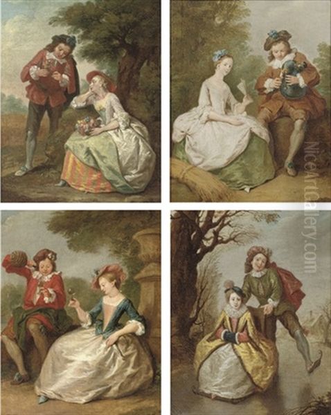 The Four Seasons - A Couple With Flowers (+ 3 Others; 4 Works) Oil Painting by Francois Octavien