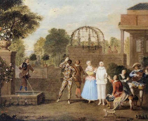 Scene De La Comedia Dell'arte Avec Arlequin Oil Painting by Francois Octavien