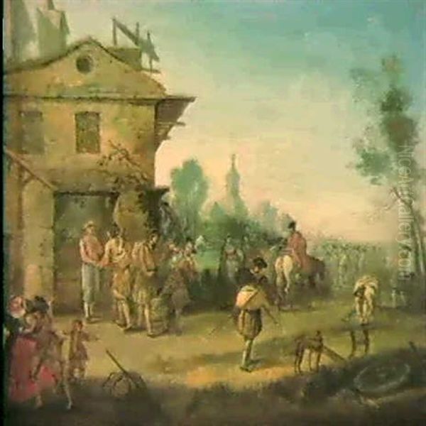 La Halte A L'auberge; Le Campement, Une Paire Oil Painting by Francois Octavien