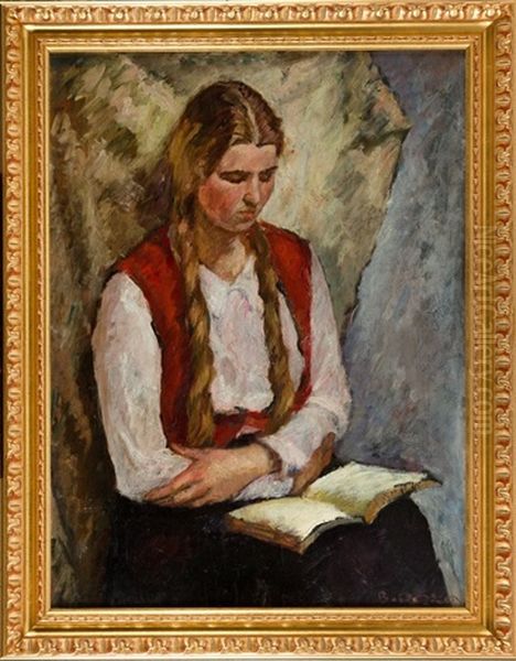 Reading Woman Oil Painting by Bertold Piotr Oczko