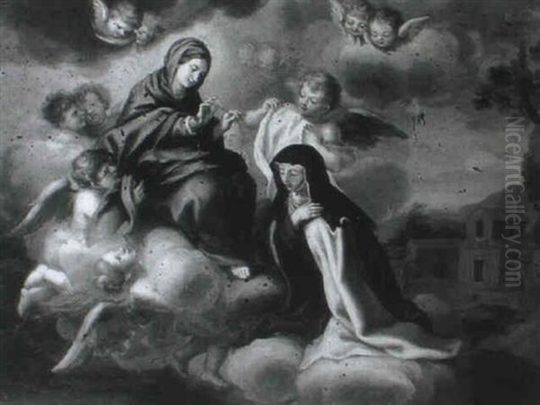 The Madonna Presenting Saint Catherine Of Sienna With A     Rosary Oil Painting by Giovanni Odazzi