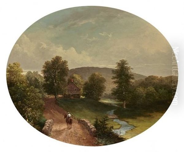 Horse And Rider Crossing A Bridge In The Countryside Oil Painting by Walter Mason Oddie