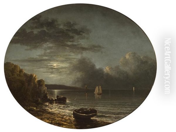 Moonlight Seascape Oil Painting by Walter Mason Oddie